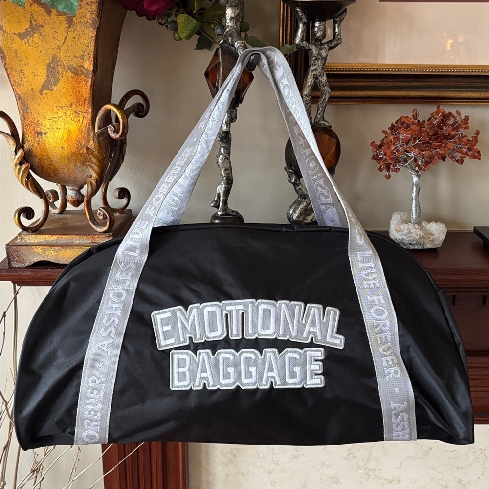 Brand New Assholes Live Forever Black Gray "Emotional Baggage" Travel Duffle Bag